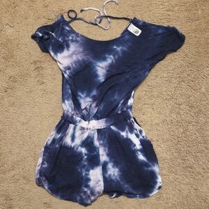 Stylish Kids Tie-Dye Romper in Blue and White